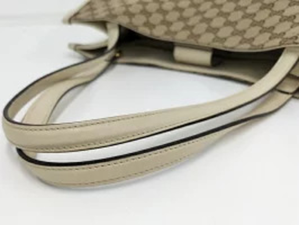 Gucci Tote Bag GG Canvas Leather Beige Cream Brown White - Picture 6 of 9